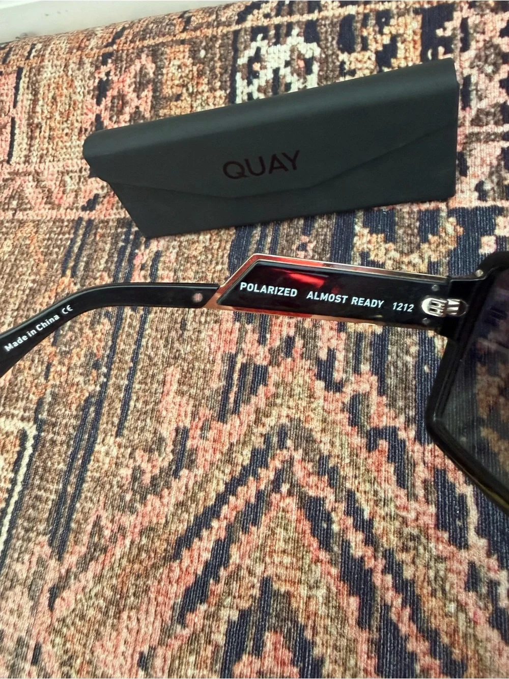 Quay Australia Black & Gold‎ Almost Ready Square Frame Polarized Sunglasses